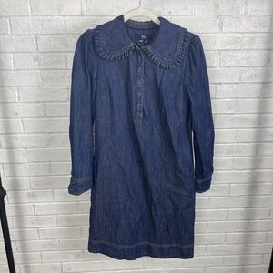Boden Denim Peter Pan Collar Dress Chambray Blue Womens 6L Cottagecore Preppy
